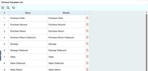 Printout Template list
