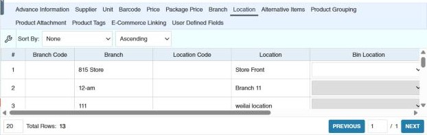 Location tab